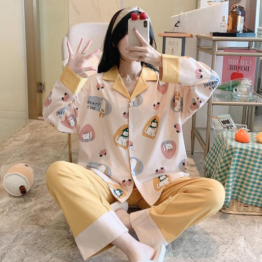 Pajama Suit Ladies Long-sleeved Trousers Cute Cardigan Girl Princess Style Home Clothes Can Wear Casual Clothes