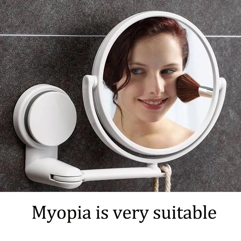 Wall-mounted Makeup Mirror Bathroom Bedroom Free Punch 360 Rotation Double-sided Mirror Three Times Magnifying Glass