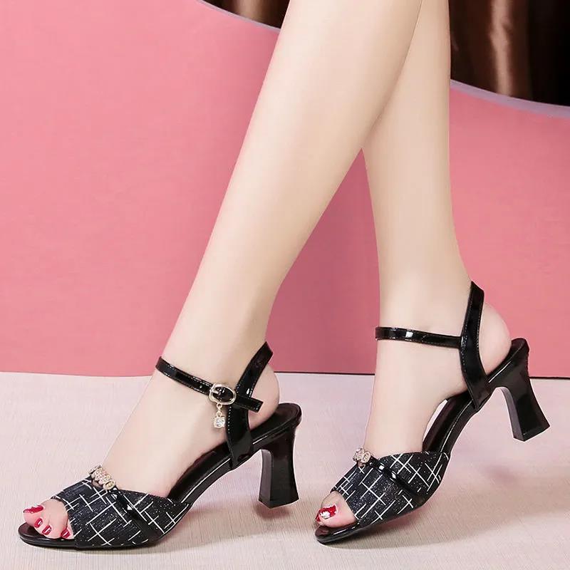 Women's Thick Heel Sandals Summer Fashion All Match Fish Mouth High Heels