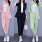 2PCS Women's Solid Color Suits Set Spring and Autumn Suit Thin Jacket + Loose Casual Pants Two-piece Large Size Fat Girl Slimming Suit