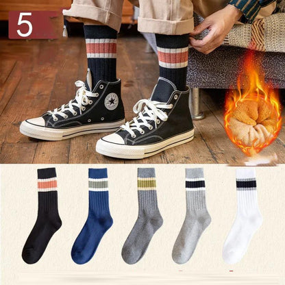 Winter Men's High Socks Five Pairs of Fashion Striped Lengthen Socks Thicken Warm Sports Cotton Socks