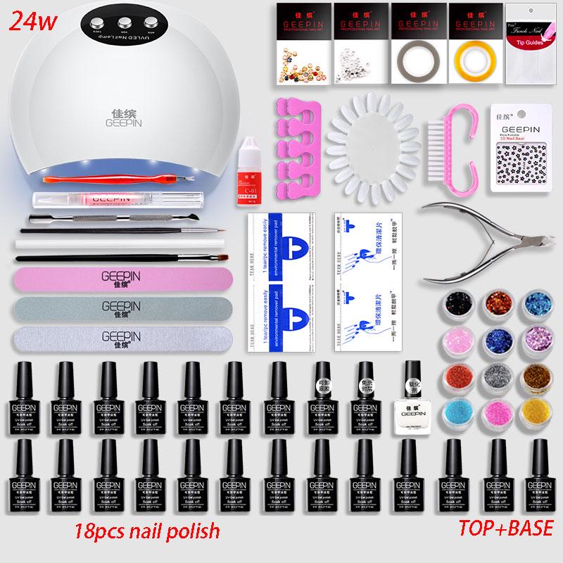 Gel Nail Polish Set 24W LED UV Lamp nail dryer Manicure Set Nail Tools Kit Nail Art Pusher Kit