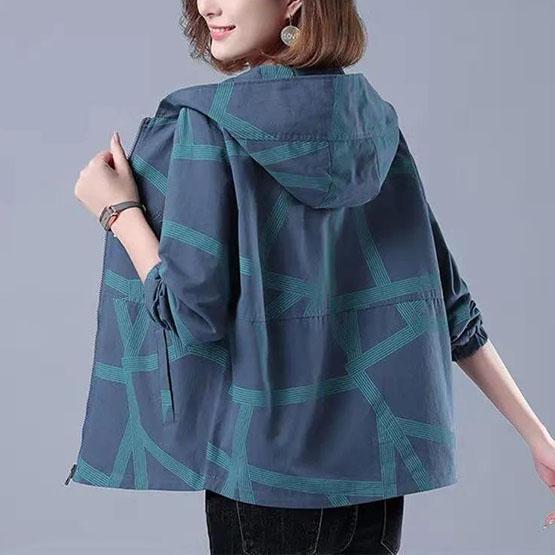 Women's Spring and Autumn Large Size Short Coat Loose Printed Zipper Jacket Female Long Sleeve Casual Hooded Coats