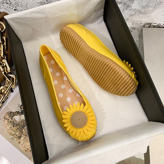 Women's Large Size Rain Shoes Solid Color Non-Slip Waterproof Sunflower Water Shoes Shallow Mouth Slip-On Single Rain Shoes