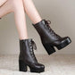 Lace Up Martin Boots Women Round Toe Ankle Boots for Women Short Plush Winter Shoes Women