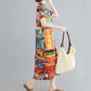 Ethnic Style Dress Female Summer Lively Bright and Loose Mid-length Summer Print Literary Plus Size Skirt