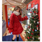 Christmas Big Fur Collar Cotton Jacket Women Winter New Sweet and Thick Mid-length Waist Red Puffy Cotton Jacket Women