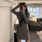 Women's Knitted Dress Spring and Autumn Zipper Long Sleeve Waist Slimming Skirt Hip Skirt Pure Color Cotton Soft and Comfortable