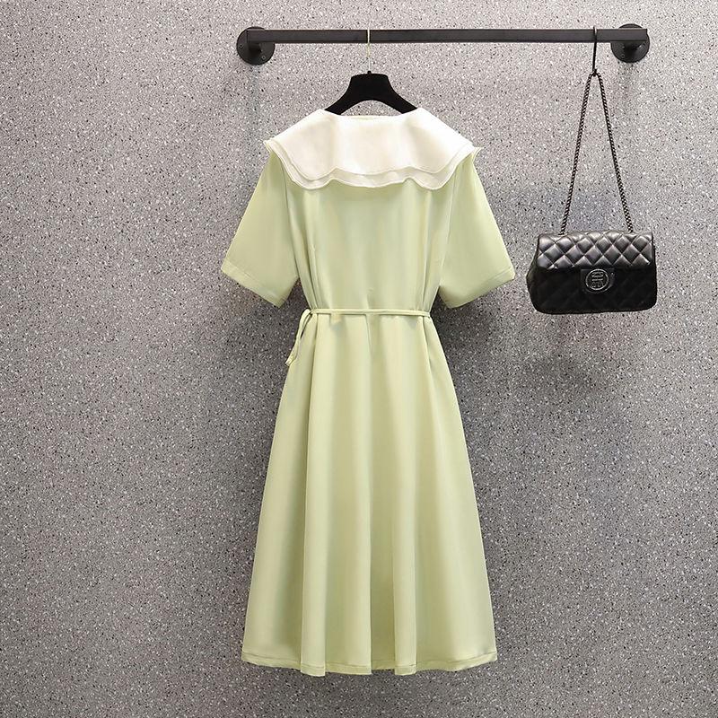 Dress Women's Summer Large Size Lapel Temperament V-neck Ruffled French Hepburn Dress