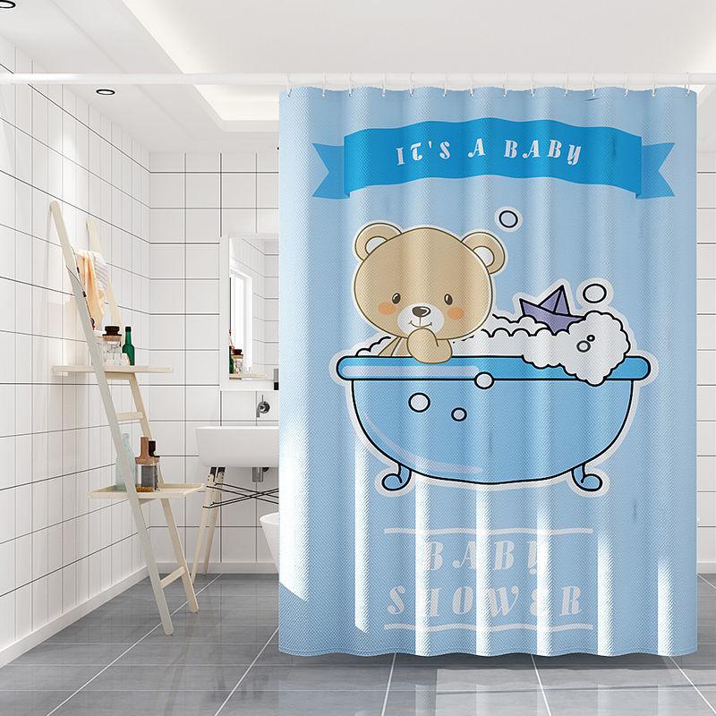Nordic Bathroom Cartoon Shower Curtain Fabric Thickened Bathroom Waterproof and Mildew-proof Partition Curtain Hanging Curtain Shower Curtain