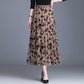 Mesh Floral Skirt Women's Spring/Summer High Waist Mid-Length A-Line Pleated Skirt