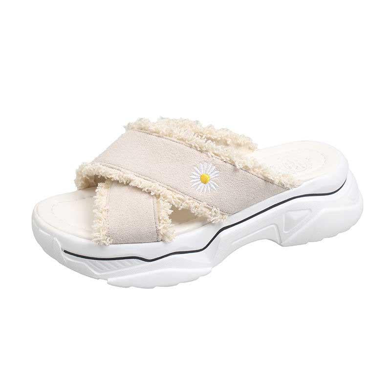 Size35-39 Summer Women Slippers Bohemian Beach Lightweight Slippers Wedge Platform Crystal Letter Sandals Outdoor High Heels