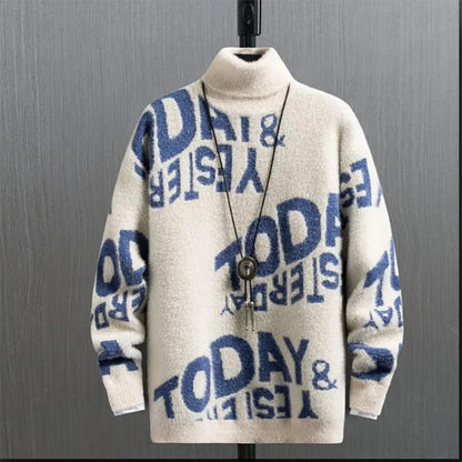 Autumn and Winter Thick Mink Velvet Turtleneck Sweatshirts Men Korean Loose Knit Sweater Trendy Mens Sweaters
