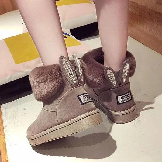 36-43 Women's Winter Furry Warm Plush Shoes Velvet Casual Cotton Boots Female Oversized Padded Snow Shoes