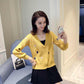 Spring and Autumn Fashion Simple Coat V-neck Loose Cardigan Top Love Pattern Female Sweater