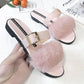 Furry sandals and slippers outside slippers four seasons popular summer women's shoes flat bottom