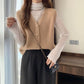 Women's Vest Waffle V-neck Knitted Cardigan Over Layered Sweater Coat