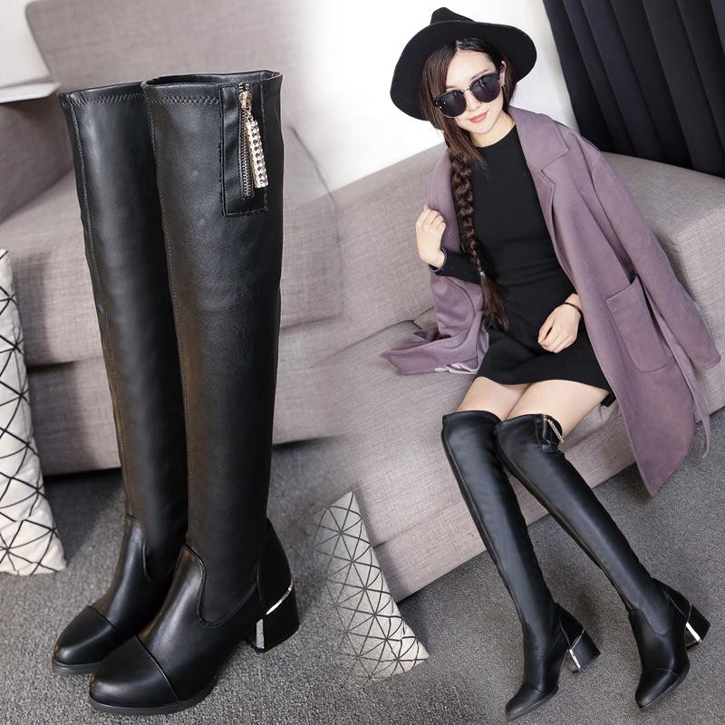 Women's Boots 2019 Autumn and Winter Pointed Zipper Over The Knee Boots Elastic Boots Women's Shoes
