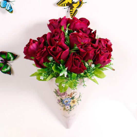 Hanging  Artificial Flower Floral Decoration Wall Hanging  Living Room Flower Basket Pastoral  Rose Flower Simulation Flower Wall Hanging