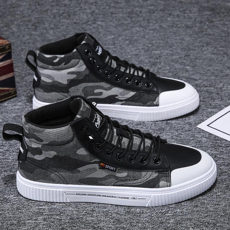 Spring Men's High-top Canvas Shoes Korean Fashion Camouflage Vulcanized Shoes Round Toe Trend Tie Sneaker Rubber Men Boots