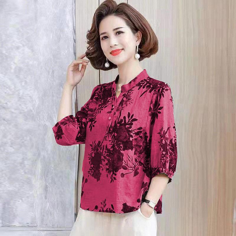 100% Cotton Linen Mother Xia Yang T-shirt Fashion Women's Five-point Sleeve Top Quality Shirt Women