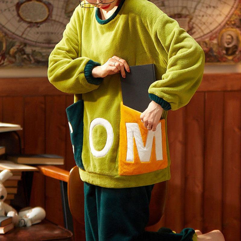 Spring and Autumn Flannel Loose Women's Pajamas Autumn and Winter Thickening and Velvet Warm Coral Fleece Home Service Suit
