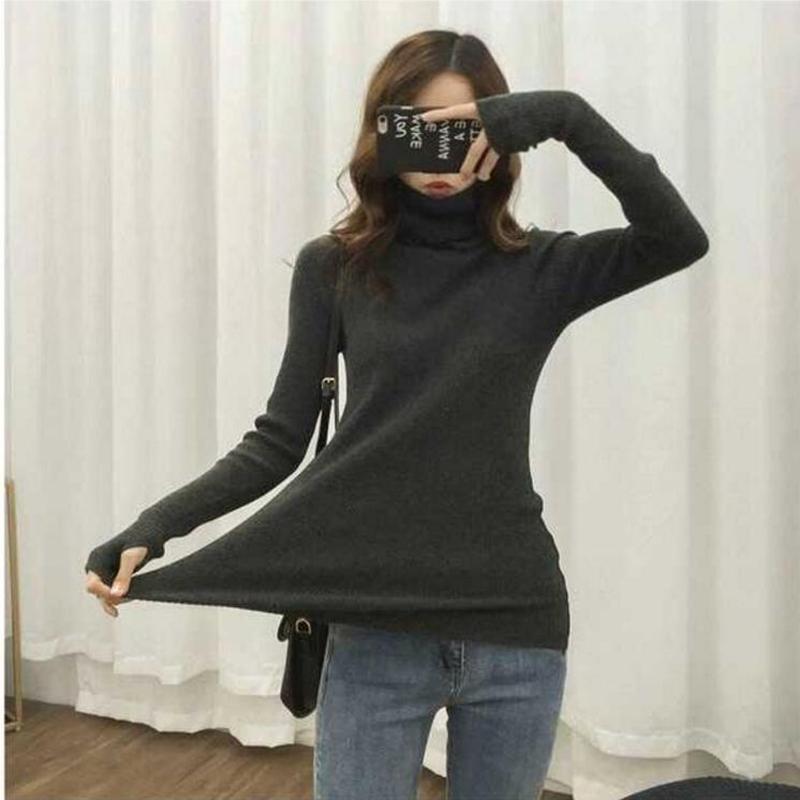 Pofulove Women Turtleneck pullover long sleeves bottoming winter slim sweater jumpers winter