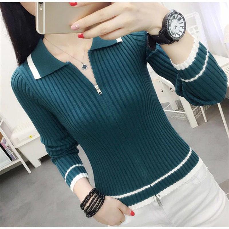 Autumn and Winter Knitted Sweater Fashion Slim Sexy Tops Simple Style Young Women's Bottoming Shirt