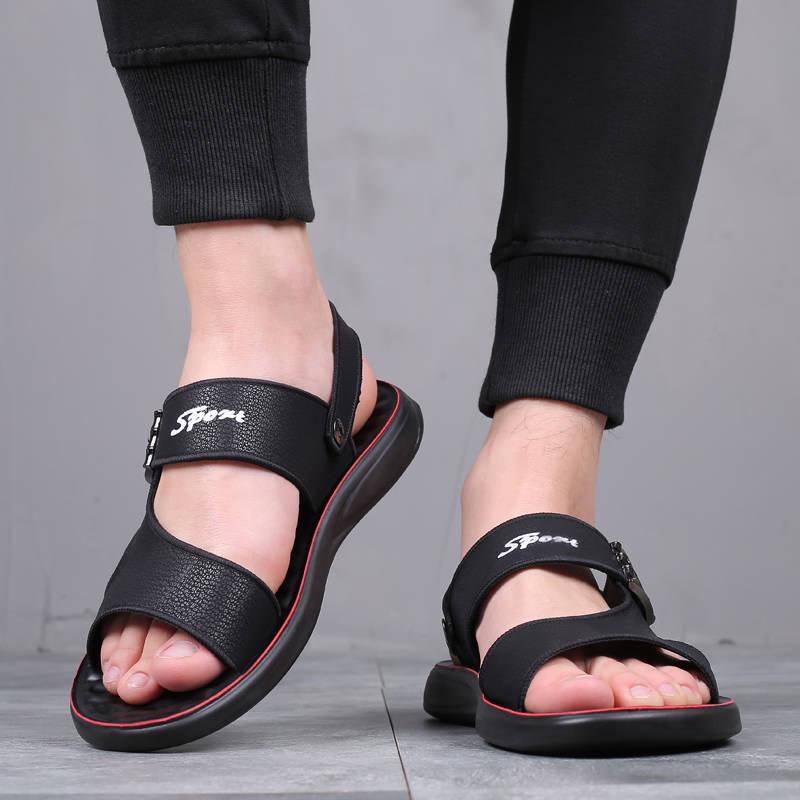 Summer Men's Leather Sandals Beach Shoes Men's Sandals and Slippers Soft Bottom Non-slip Flip Flops