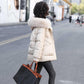 Women's Glossy Loose Down Jacket Mid-length Korean Thick Coat Warm Cotton Coat with Big Fur Collar Winter Quilted Jacket