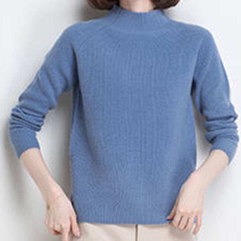 Pofulove Autumn Winter Half-high Collar Thick Short Sweater Women's Hedging Long-sleeved Shirt