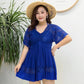 Plus Size Swimsuit Women's Solid Color Lace V-neck Tie Pleated Swimwear with Chest Pad Sexy Backless Beachwear Belly Cover Skirt Separate Swimsuit