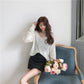 Pofulove Sleeve Retro Bottoming Shirt Winter Girl Thin Lazy Wind Loose Hollow Sweater Warm sweater
