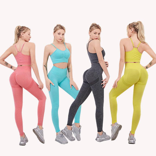 2PCS Women's Yoga Wear Sports Suit One Shoulder Vest Sports Bra Tight Hip Pants Elastic Pants Solid Color Gym Running Fitness Athletic Clothing Sets
