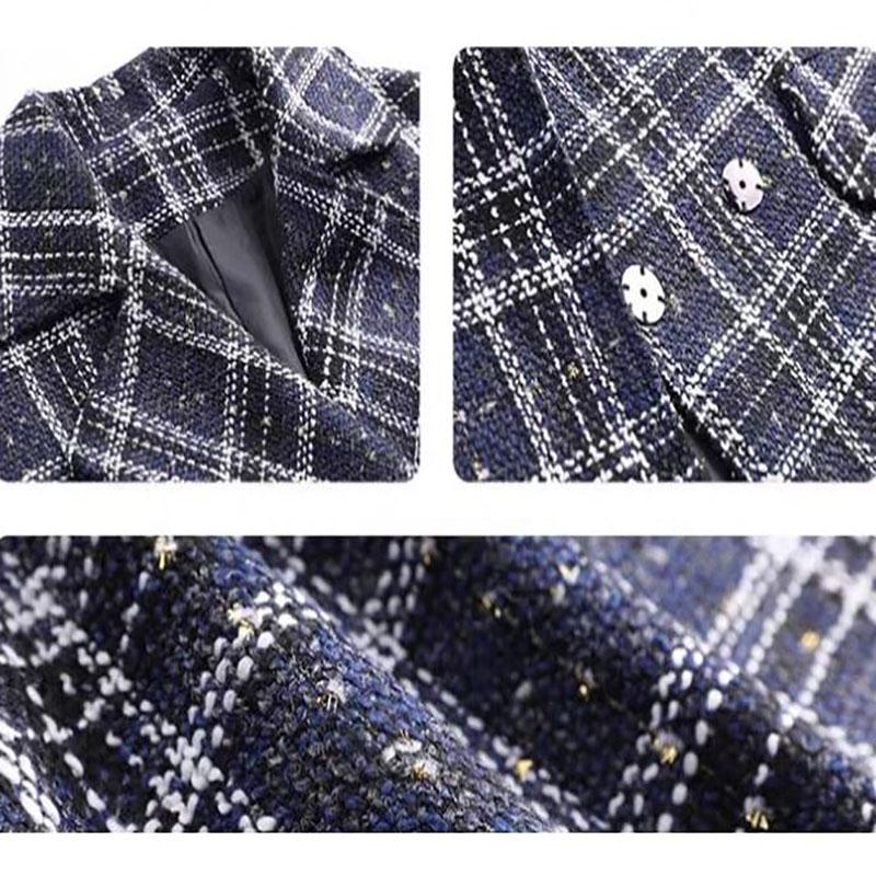 Autumn and Winter Woolen Coat Retro Plaid Mid-length Woolen Coat Thickened Plus Cotton Over-the-knee Plus Size Woolen Coat