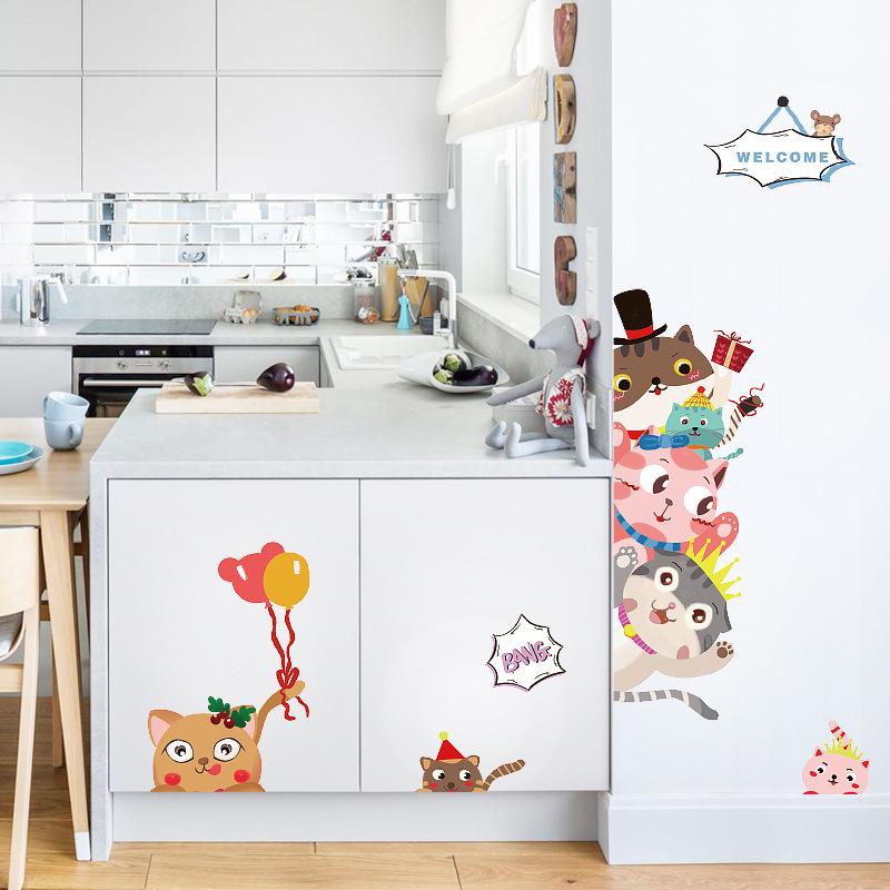 Animal cat door stickers room porch door kindergarten classroom layout decorative wall stickers