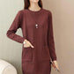 Lazy Style Slim-fit Sweater Women Loose Autumn and Winter Mid-length Knitted Bottoming Shirt Solid Color Round Neck Warm Sweater