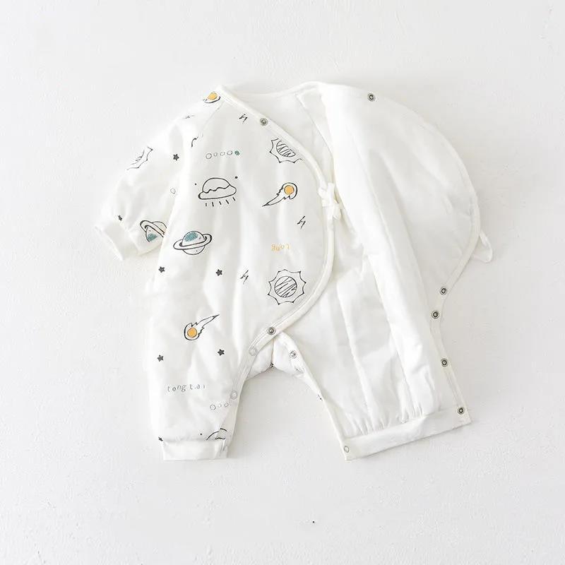 0-6 Months Newborn Baby Autumn and Winter Clothes Baby Pure Cotton Bias Thickened Cotton One-piece Clothes Climbing Clothes Autumn