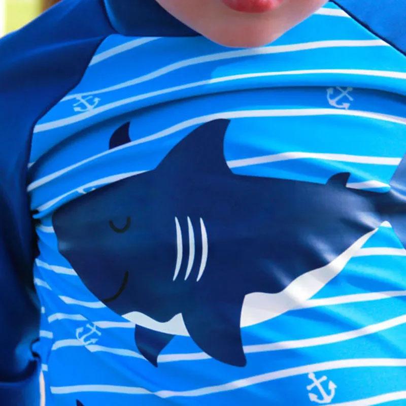 Children's Long-sleeved Cartoon Separate Swimsuit Kids Boys Cute Shark Long-sleeved Swimming Trunks Suit Comfortable Breathable Bathing Suit
