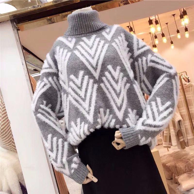 Lazy Style Pullover Sweater Women Thick High-necked Autumn and Winter Loose Inner Sweater Women's Warm Sweater