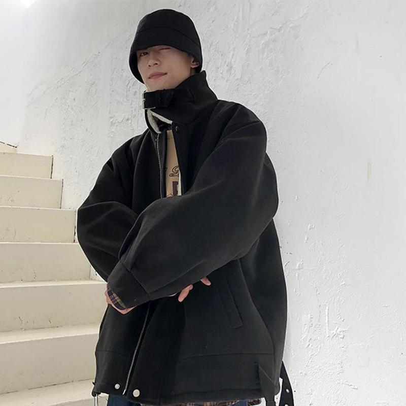 Winter Artificial Lamb Wool Cotton Clothing Men's Loose Plus Velvet Thick Solid Color Warm Jacket Men's Stand Collar Zipper Cotton Clothing