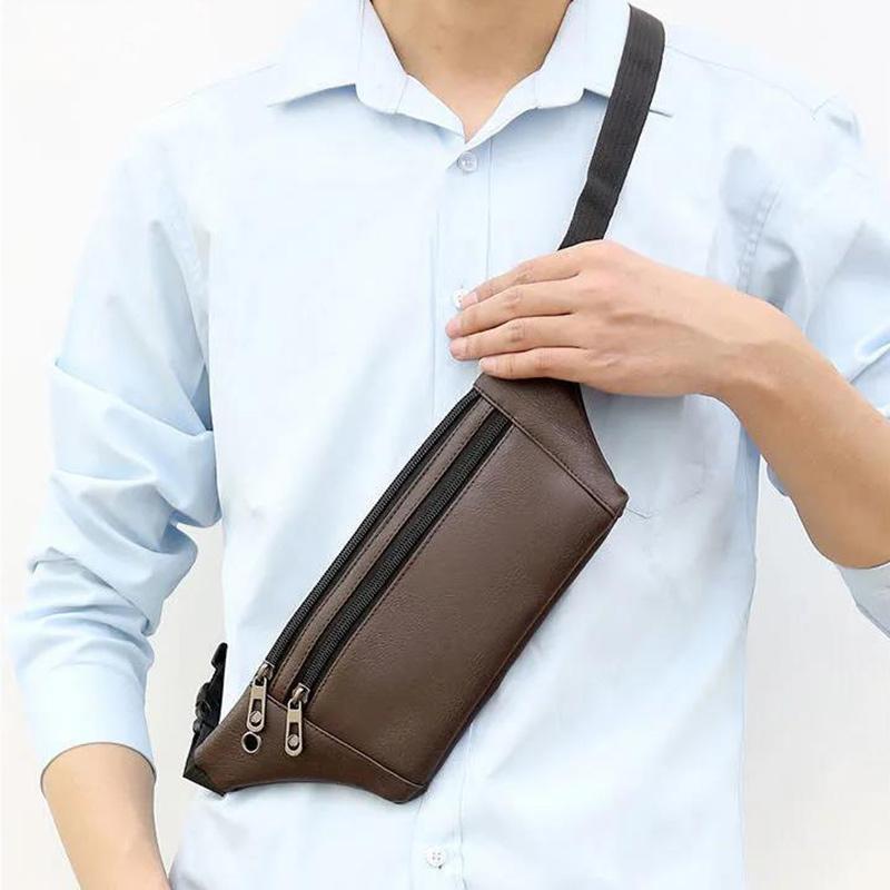 Business Leather Multi-layer Small Waist Bag Running Outdoor Mobile Phone Bag Multifunctional PU Chest Bag Receiving Wallet Sports Bag