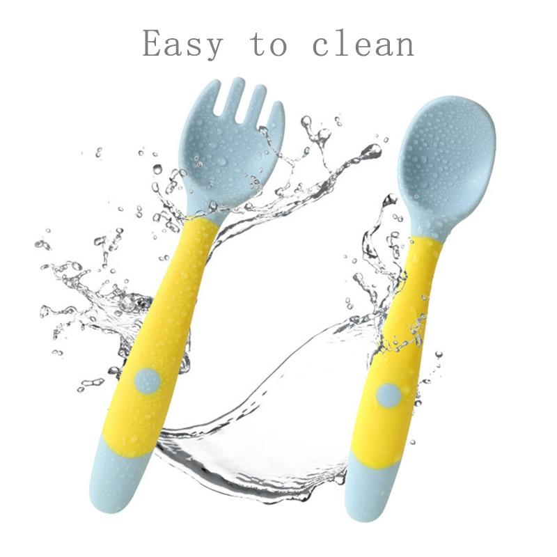 Baby Twist Spoon Fork Suit PP/TPE Bendable 360 Rotation Tableware Soft Non-slip Auxiliary Food Feeding Baby Training Dinnerware