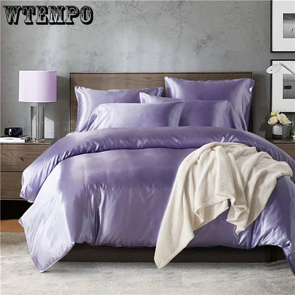 Nordic Style Silk Bedding  Queen Size Satin Grey Duvet Cover  Solid Color Set