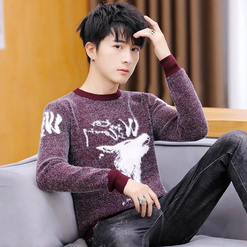 Wave Pattern Men's Pullover Sweater Autumn and Winter Warm Long-sleeved Tops Fashion Casual All-match Coat