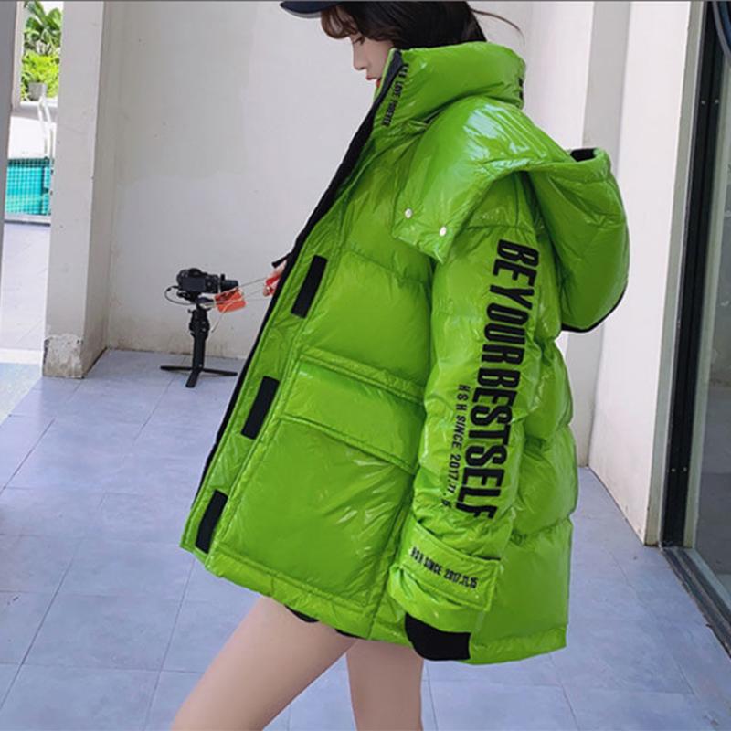 Women's Shiny Short Down Jacket Winter Korean Style Loose Quilted Jacket Casual Stand-collar Padded Jacket