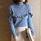 Pofulove Girly Ruffles Neck V-shaped Lace Knitwear Skin-friendly High Elastic Lady Jumper Sweater