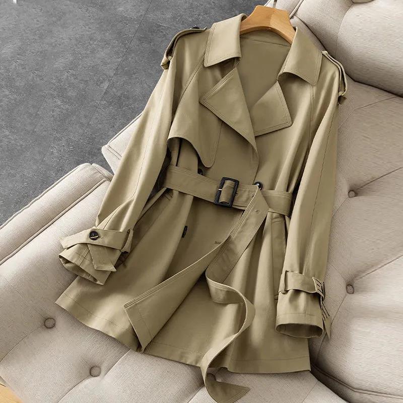 Windbreaker Women's Short Spring and Autumn Tooling British Style Temperament Fashion Thin Raincoat