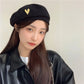 Ladies Beret Hat Vintage Woolen Retro Metal Heart Painter Hat Solid Sweet Cute All-match Beret Cap High Quality Beanies Cap