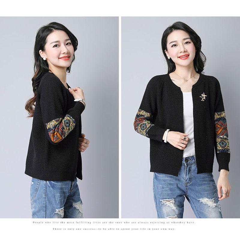 Spring and Autumn Cardigan Short Knitted Top Simple Casual Long Sleeve Sweater Fashion Jacquard Female Jacket